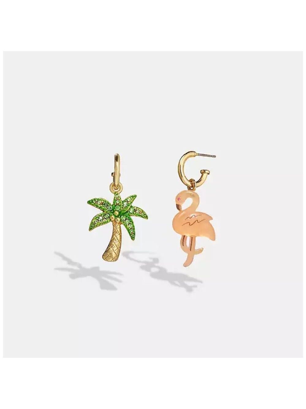 COACH PINK FLAMINGO PAVE PALM TREE TROPICAL MISMATCH EARRINGS - Picture 3 of 4